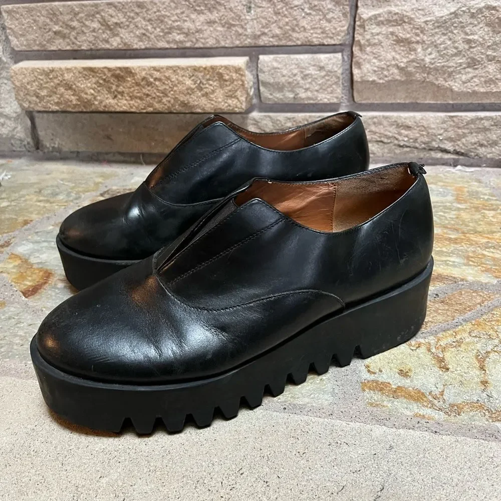 & Other Stories Black Leather Platform Derby Shoes Creepers 8.5
